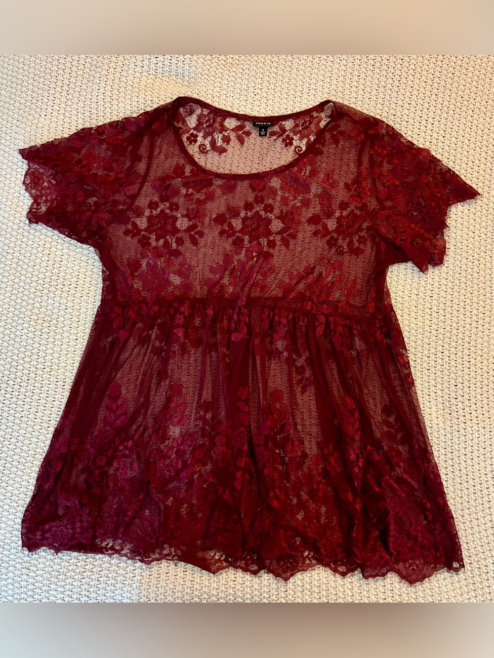 torrid Burgundy Floral Lace Babydoll Top